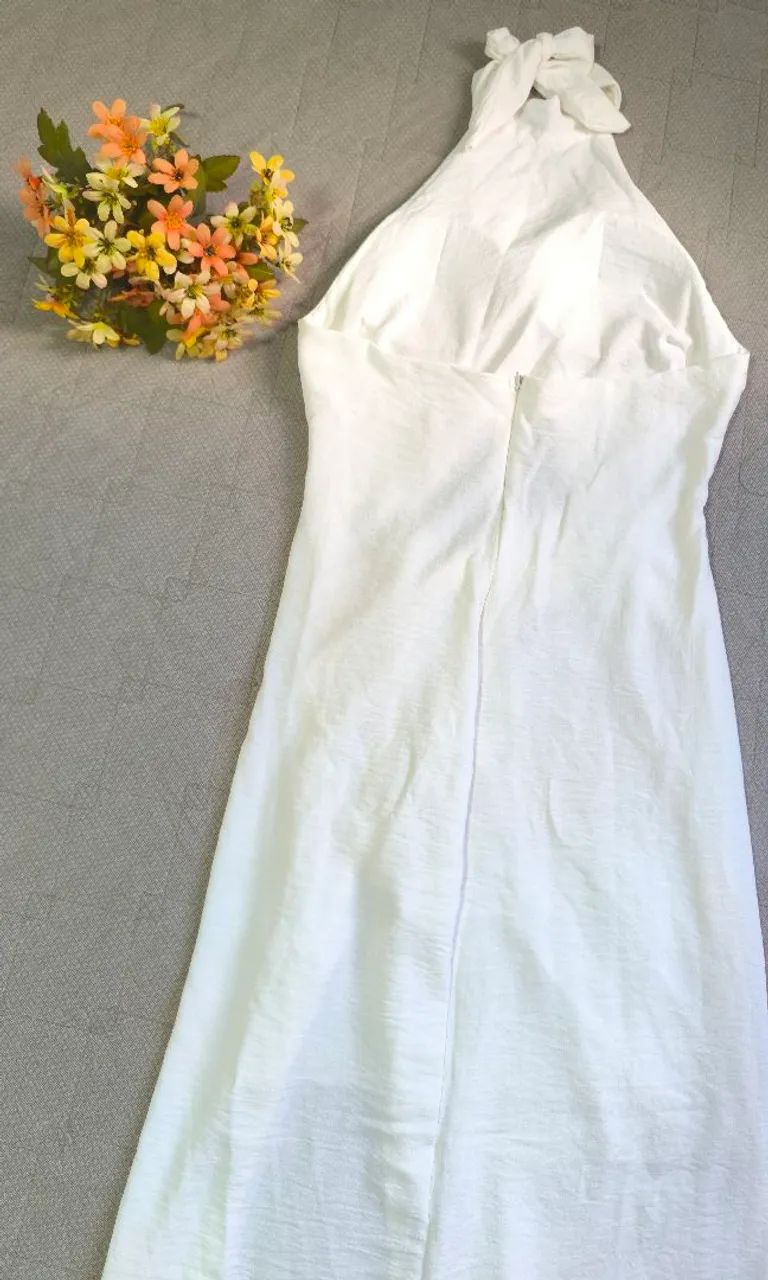 Vestido Longo com Fenda Off White - Foto 5