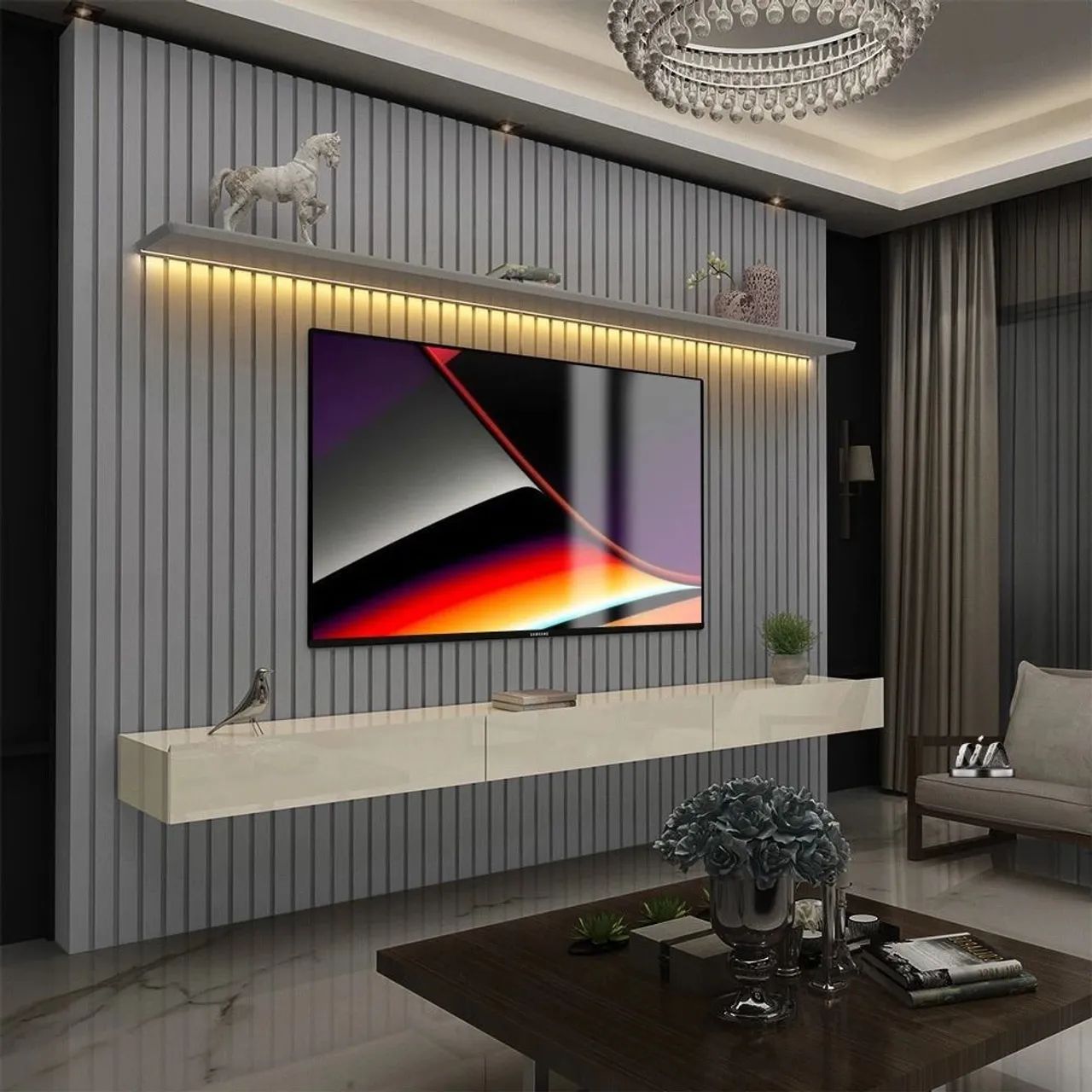 PAINEL NOBRE RIPADO 100% MDF COM LED  - Foto 2