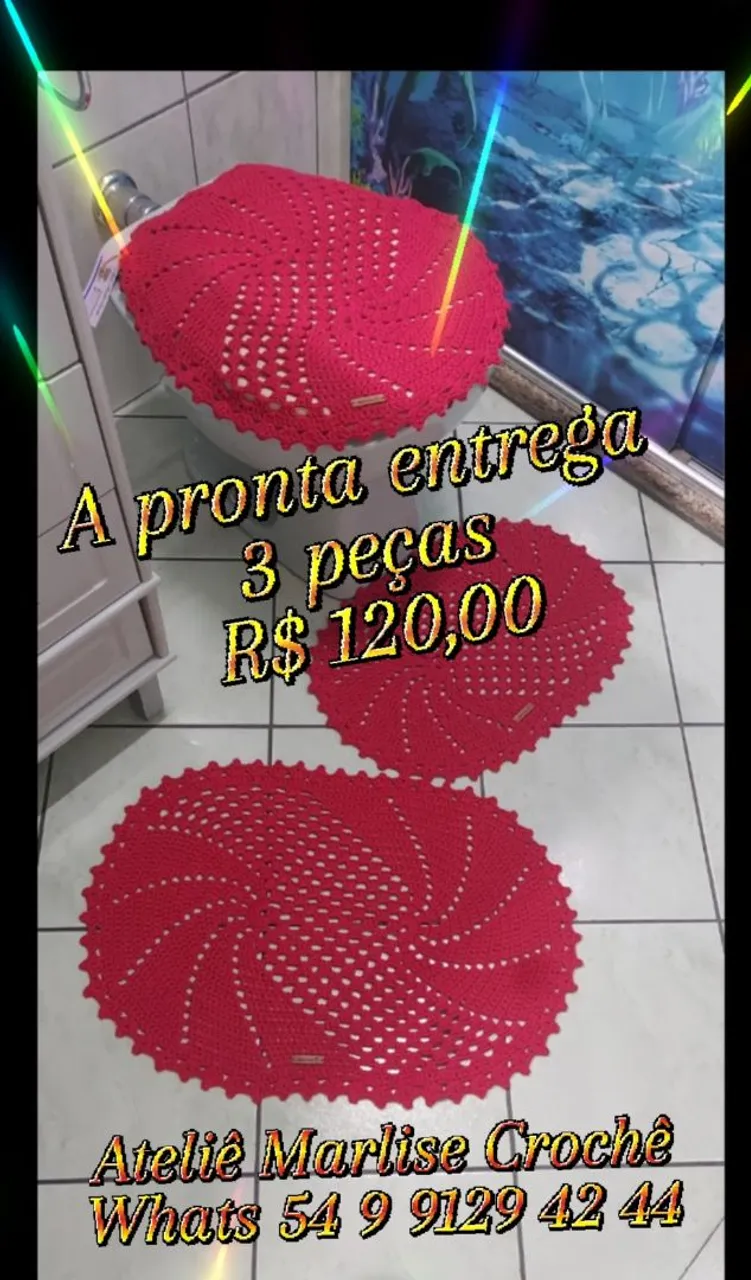 Jogo de banheiro em crochê vermelho