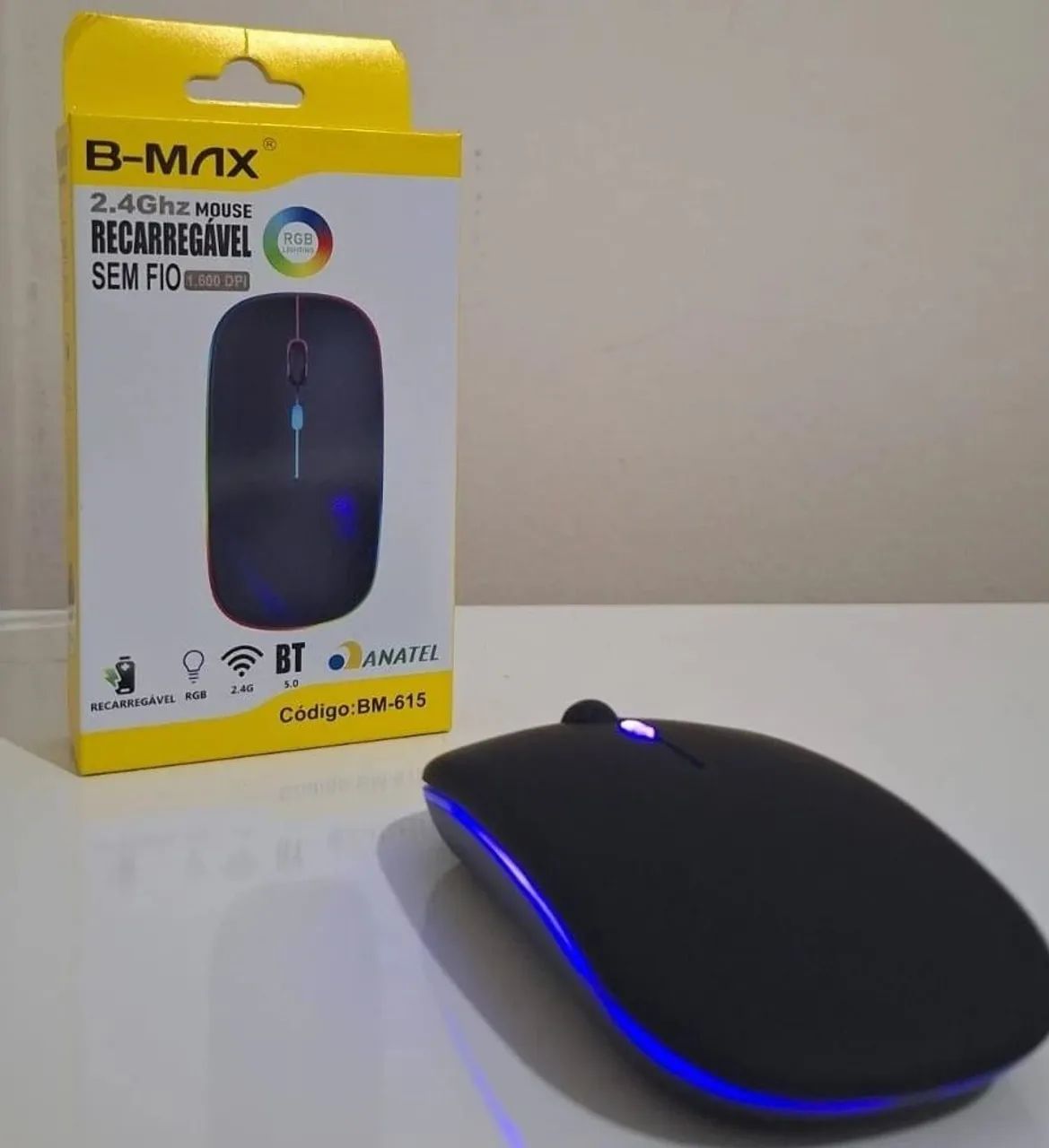 Mouse Bluetooth 5.0 RGB Sem Fio Recarregável B-MAX BM-615