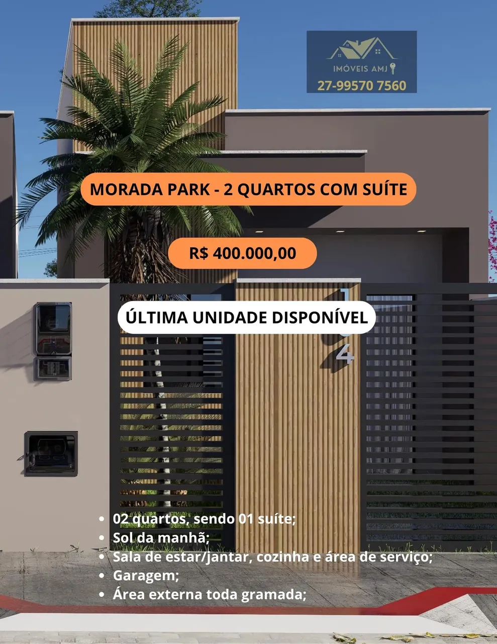 Vende-se Casa linear, de 2 quartos, sendo 1 suíte no Residencial Morada Park, Aracruz-ES