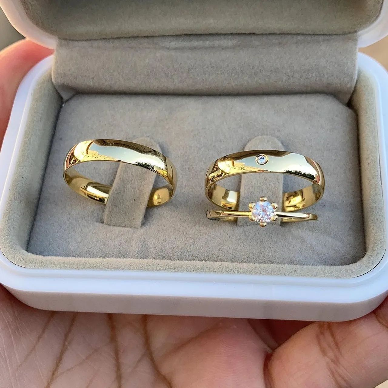 KIT TRIO DE ALIANÇAS NOIVADO E CASAMENTO  - Foto 5