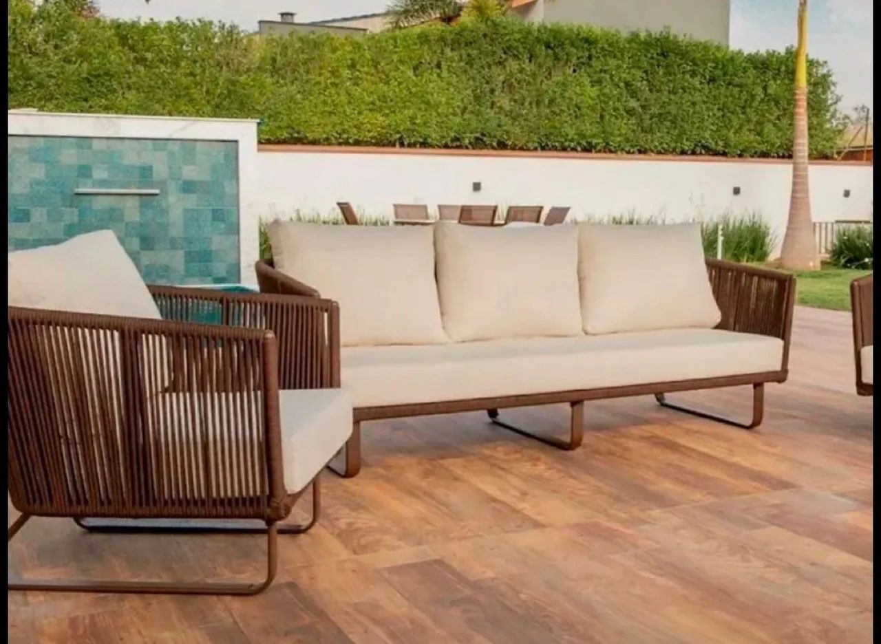 Sofa área externa alumínio corda nautica área gourmet churrasqueira 