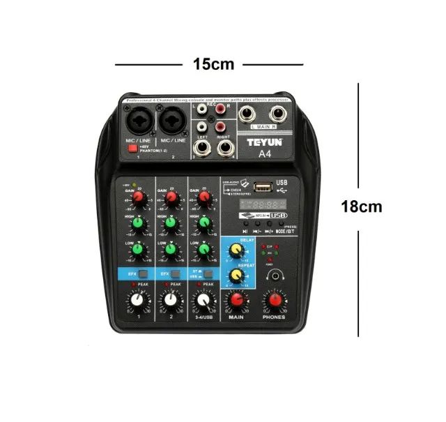 Mesa de Som Bluetooth Interface de Áudio 4 Canais Phantom Power 48v Karaokê Efeitos - Foto 4