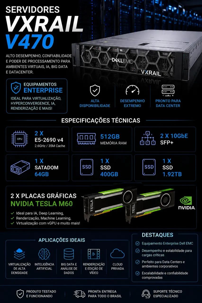 Servidor Dell Vxrail V470 2x Xeon E5-2690v4 768gb Ram 2x Gpu
