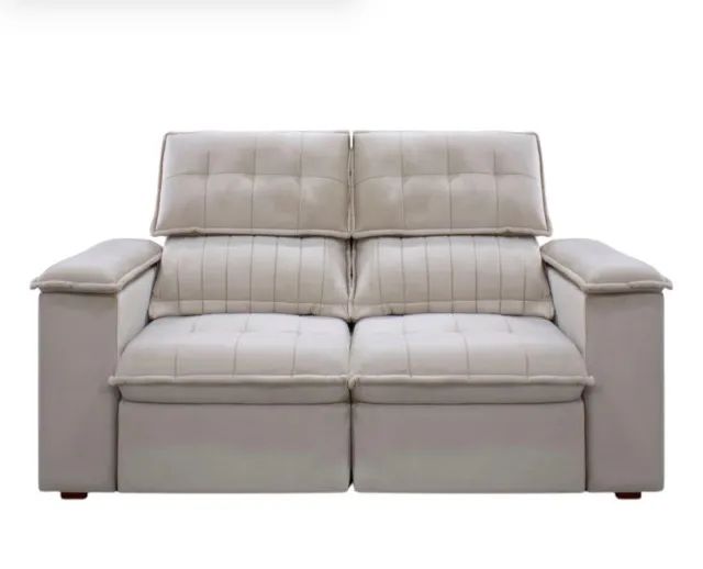 Sofá Verona Smart Retrátil e Reclinável 2,08m - Veludo Bege com Porta-Copos - Foto 3