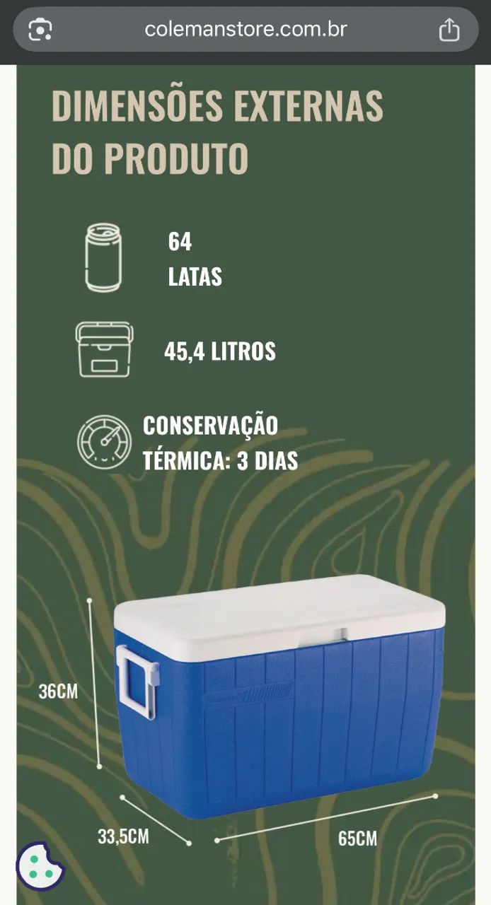 Caixa Térmica Cooler Coleman Grande 48qt, 45L Azul - Foto 6