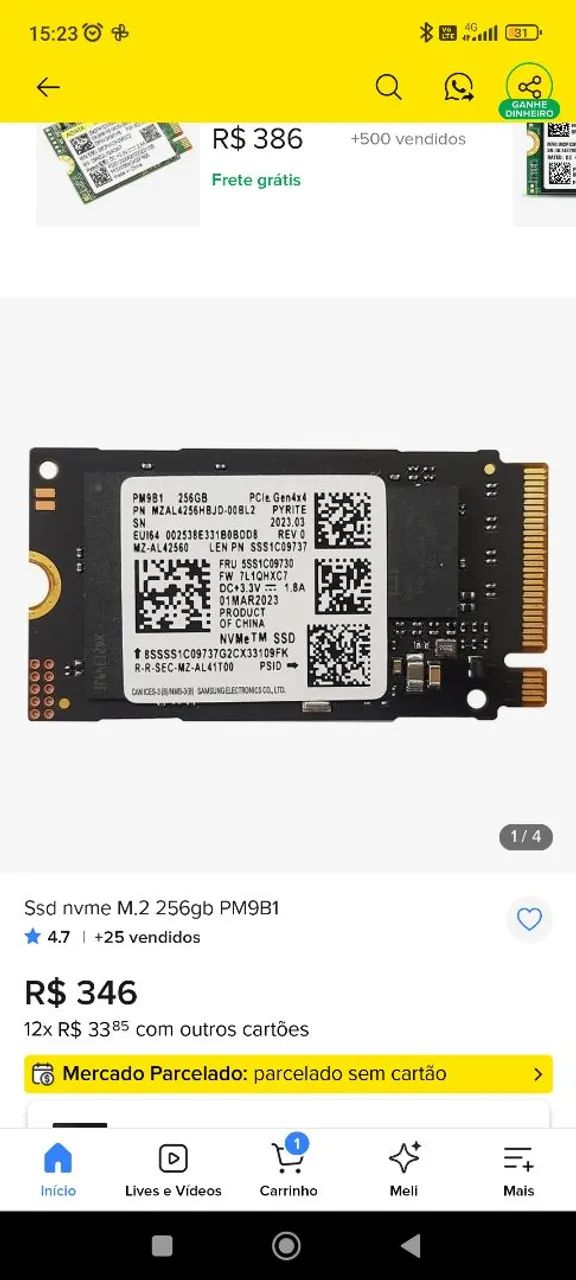 SSD Nvme 256 gb