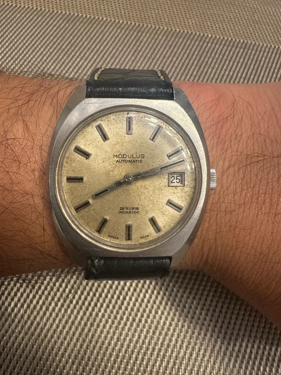 Relógio modulus vintage automático 25 rubis pulseira de couro raro para colecionador - Foto 3