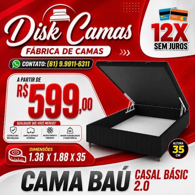 Cama Baú Casal Basic 2.0 por Apenas R$599 - Espaço, Qualidade e Preço Imbatível!