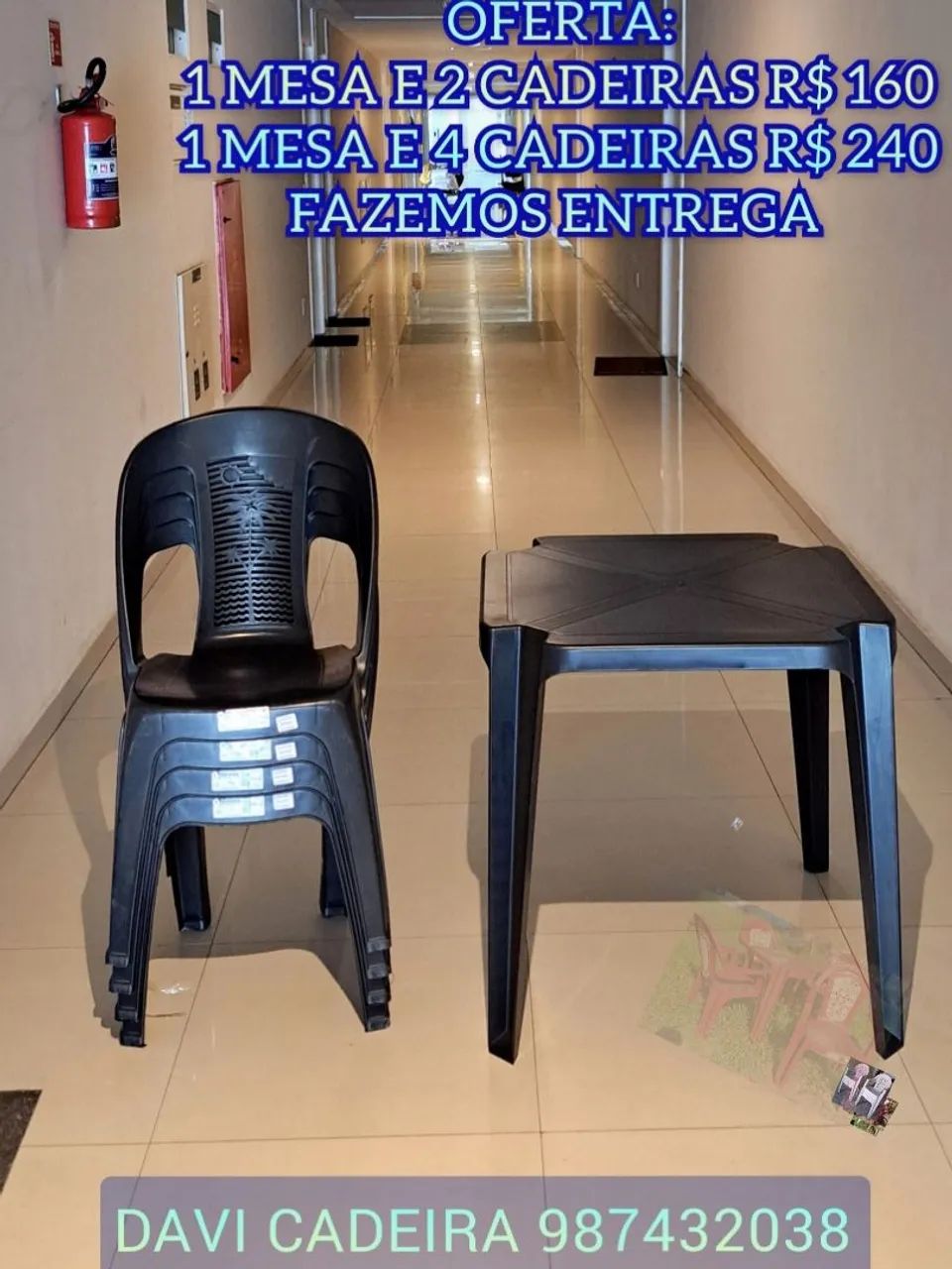 MESA COM CADEIRA DE PLASTICO NYSNEMD QUADRADA PRETA 