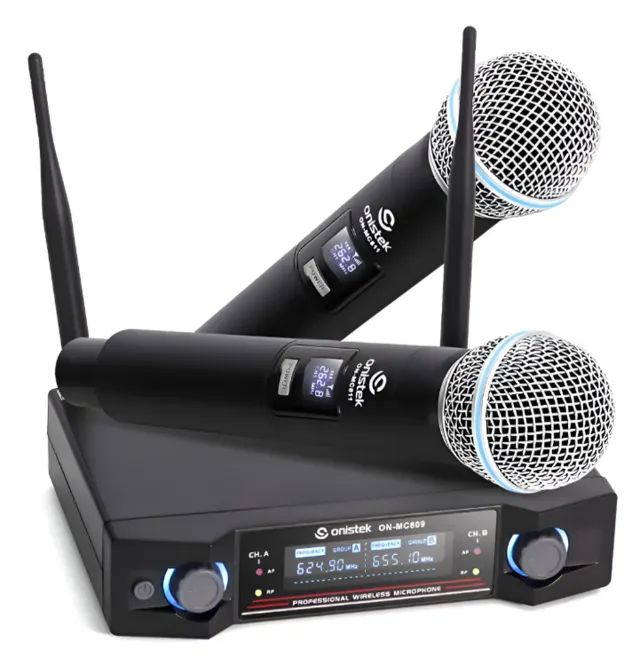 Microfone Duplo Sem Fio Uhf Visor Digital - Onistek - Foto 4