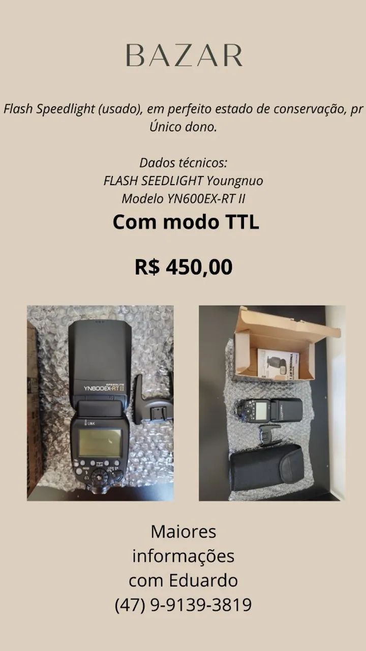 FLASH SPEEDLIGHT Youngnuo Modelo YN600EX-RT II (USADO OTIMO ESTADO)