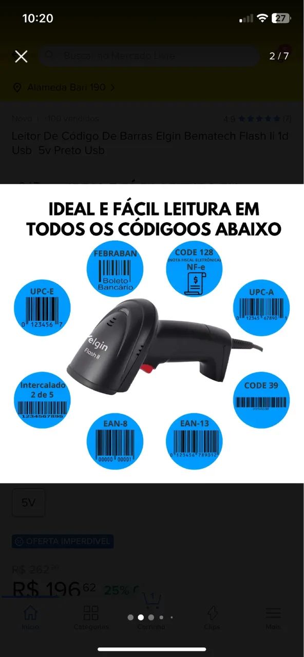 Leitor De Código De Barras Elgin Bematech Flash II 1d Usb  5v Preto Usb - Foto 5