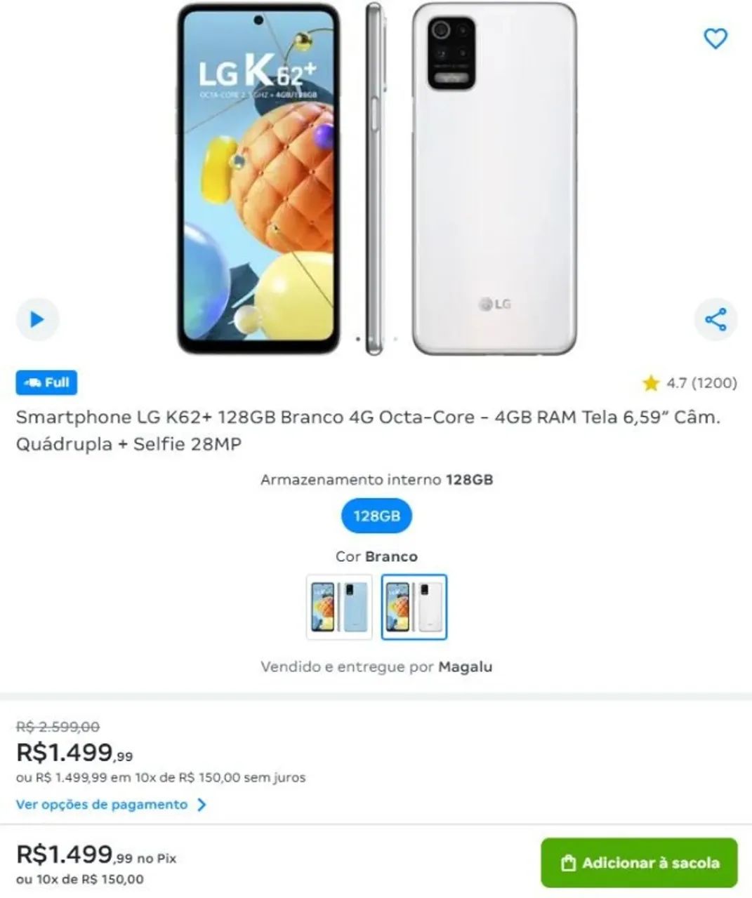 LG K62+ 128GB Branco NOVO - Foto 6