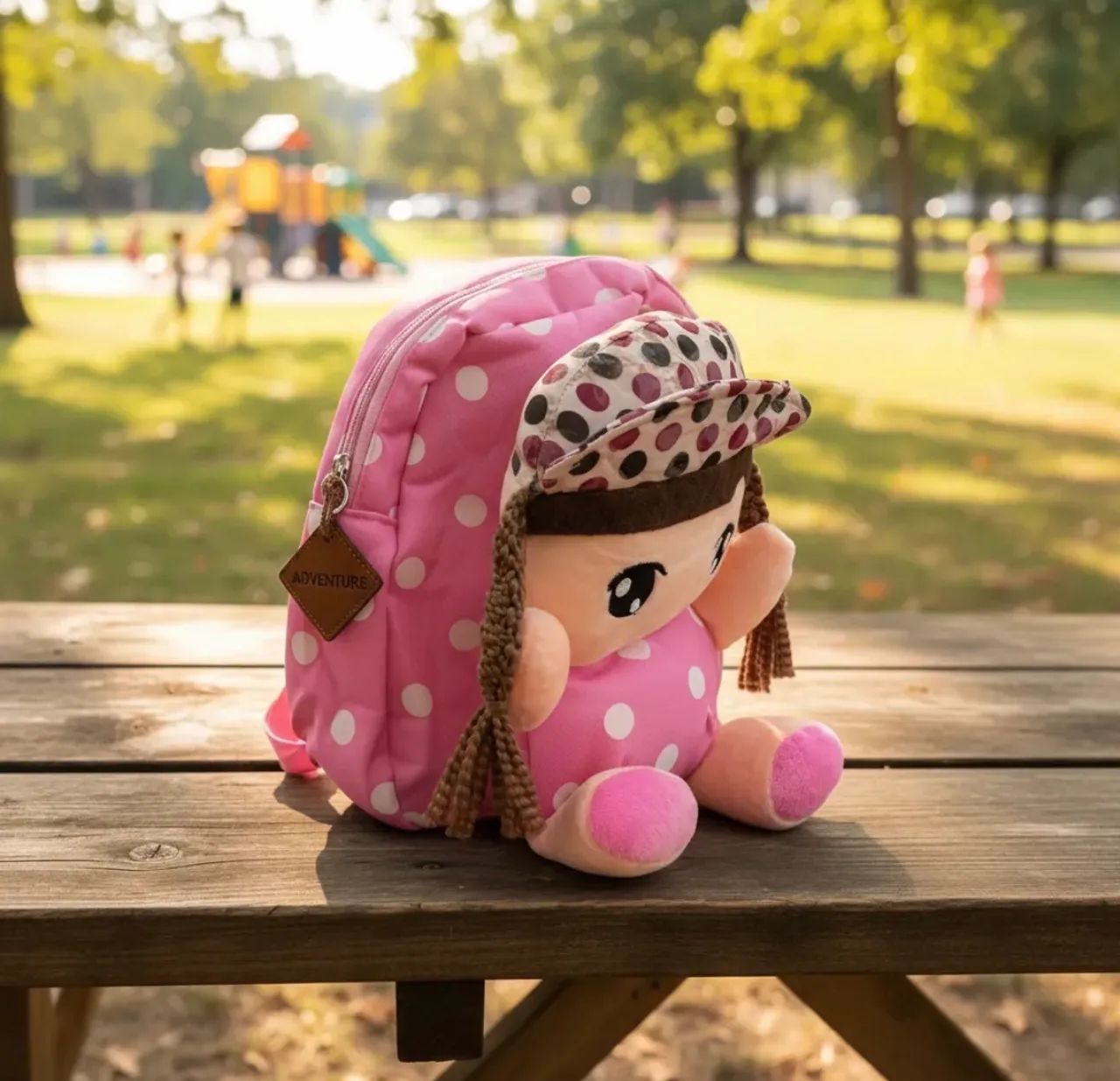 Mini Mochila de Tecido + Boneca de Pano à Pronta Entrega