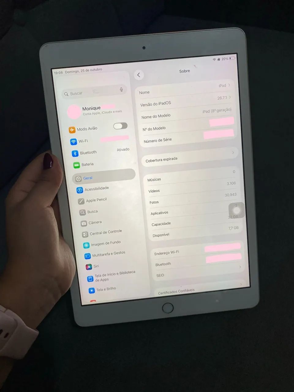 IPAD PRATA 8ª GERAÇÃO IOS 26.7.1 32GB - Foto 4