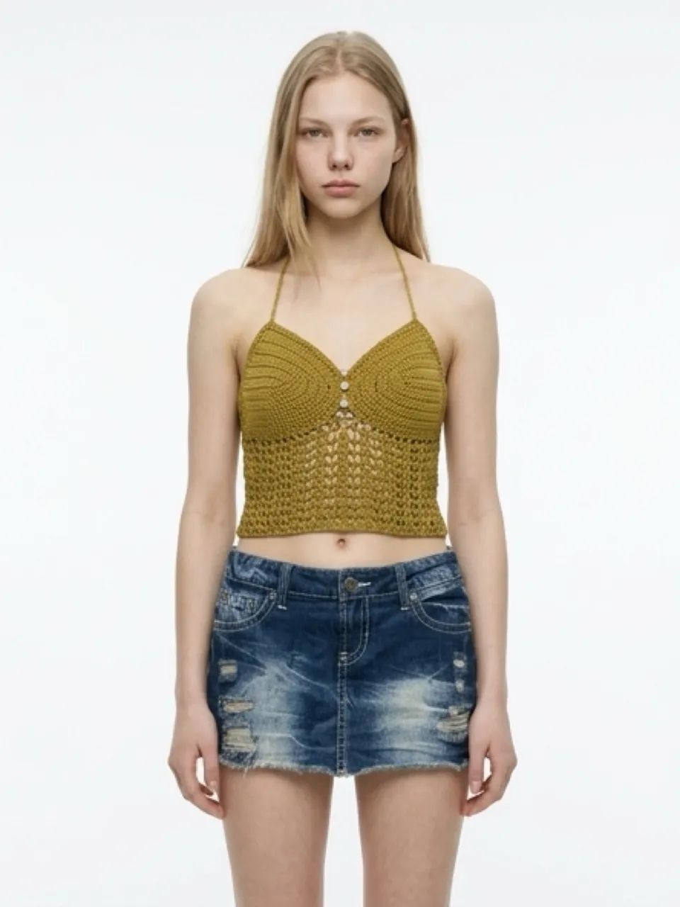 Blusa Cropped dourado em crochê  - Foto 5