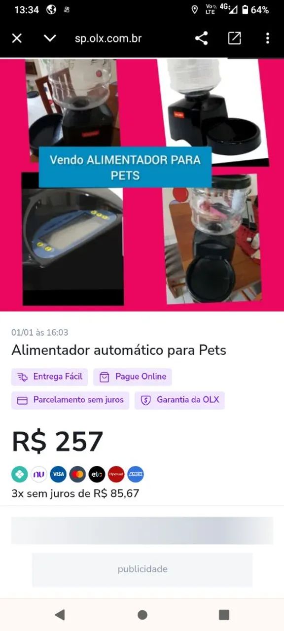 Vendo um alimentando auto matico para pet de 257 por 150 