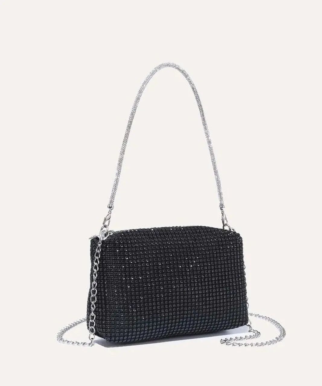 Bolsa de festa preta com alça de strass e alça de corrente - NOVA - Foto 2