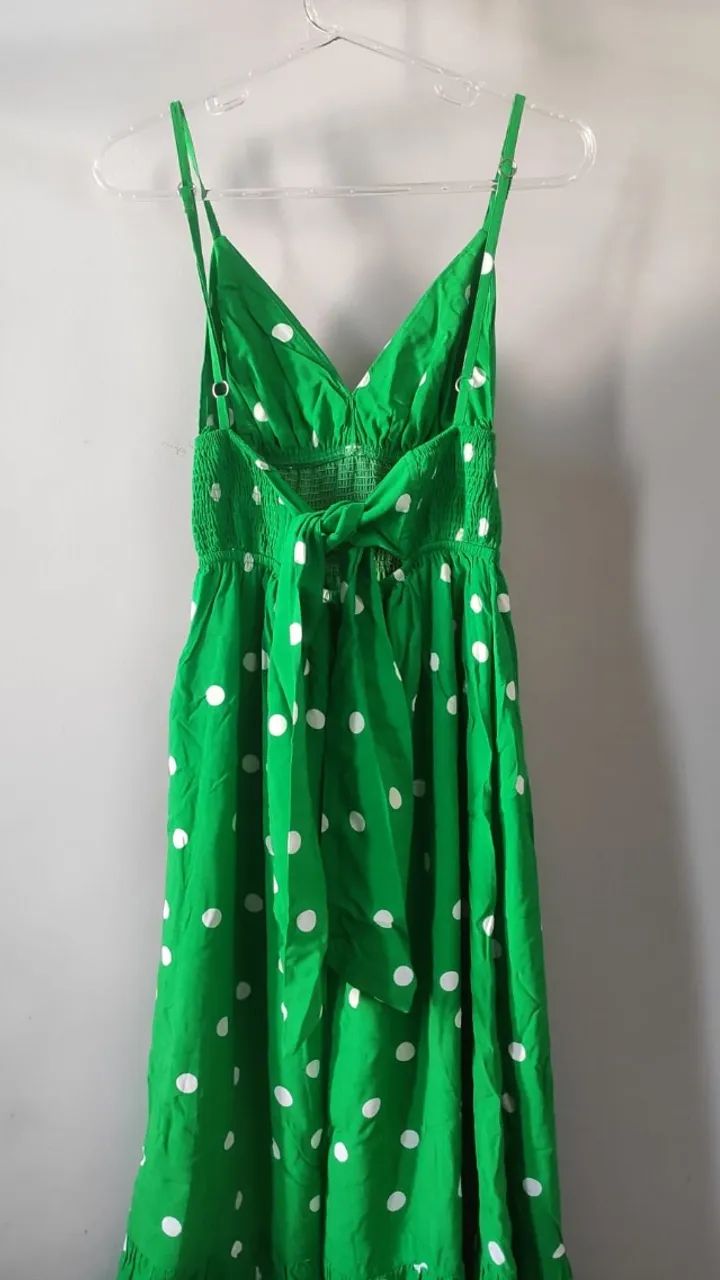 Vestido Longo Verde com Estampa de Poá (Bolinhas) e Lastex - Foto 2