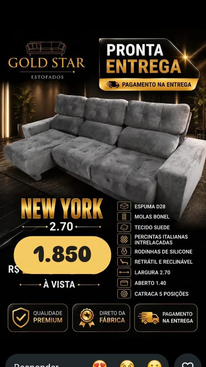 SOFA RETRATIL RECLINÁVEL 2.70 PROMOÇÃO