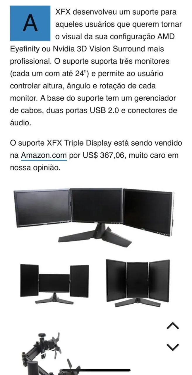 Suporte XFX para 3 Monitores até 24" com USB e Áudio - Foto 3