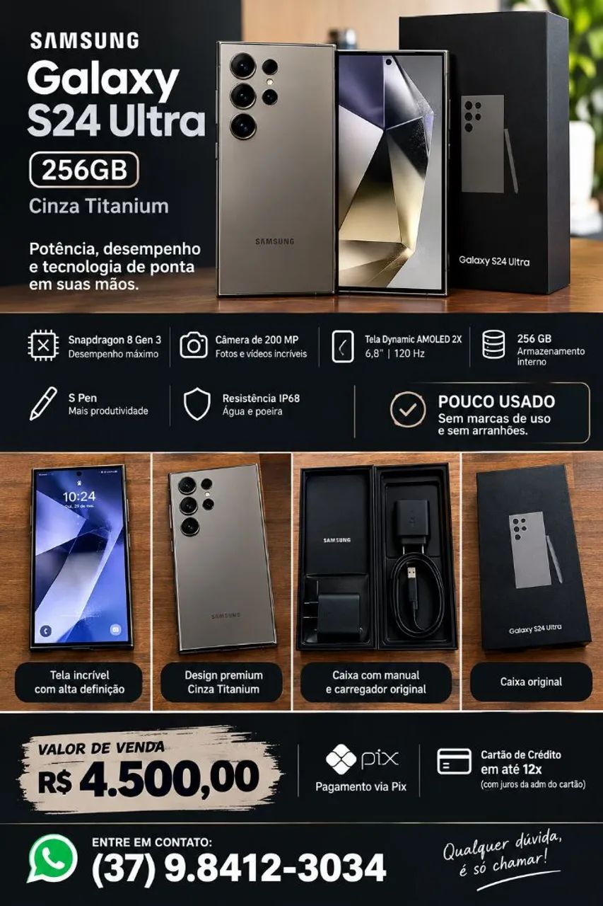 Samsung Galaxy S24 Ultra 256GB Cinza Titanium Impecável