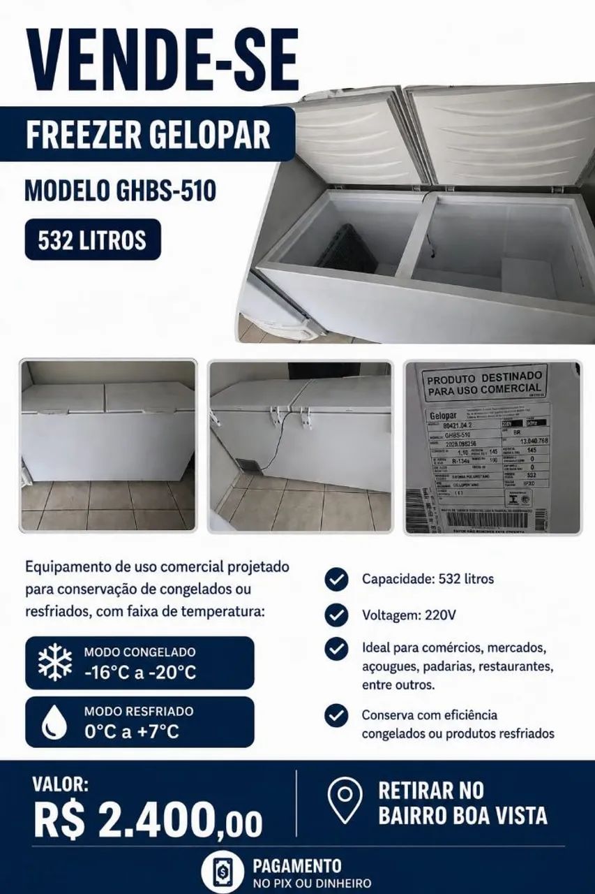 Freezer horizontal Gelopar Modelo GHBS-510