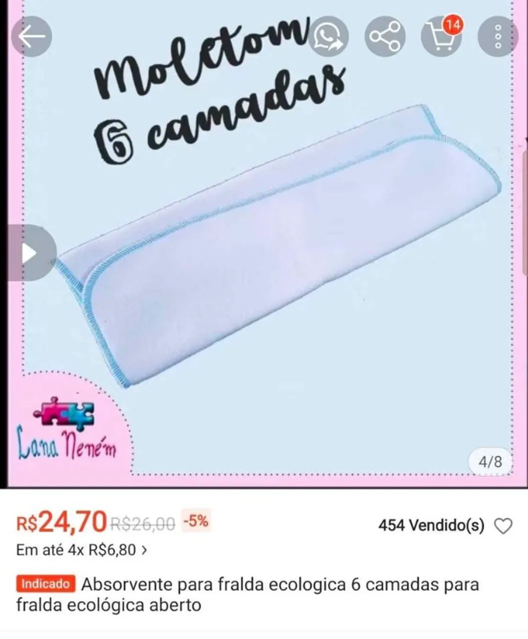Kit fralda ecológica Elifant com absorvente - Foto 4