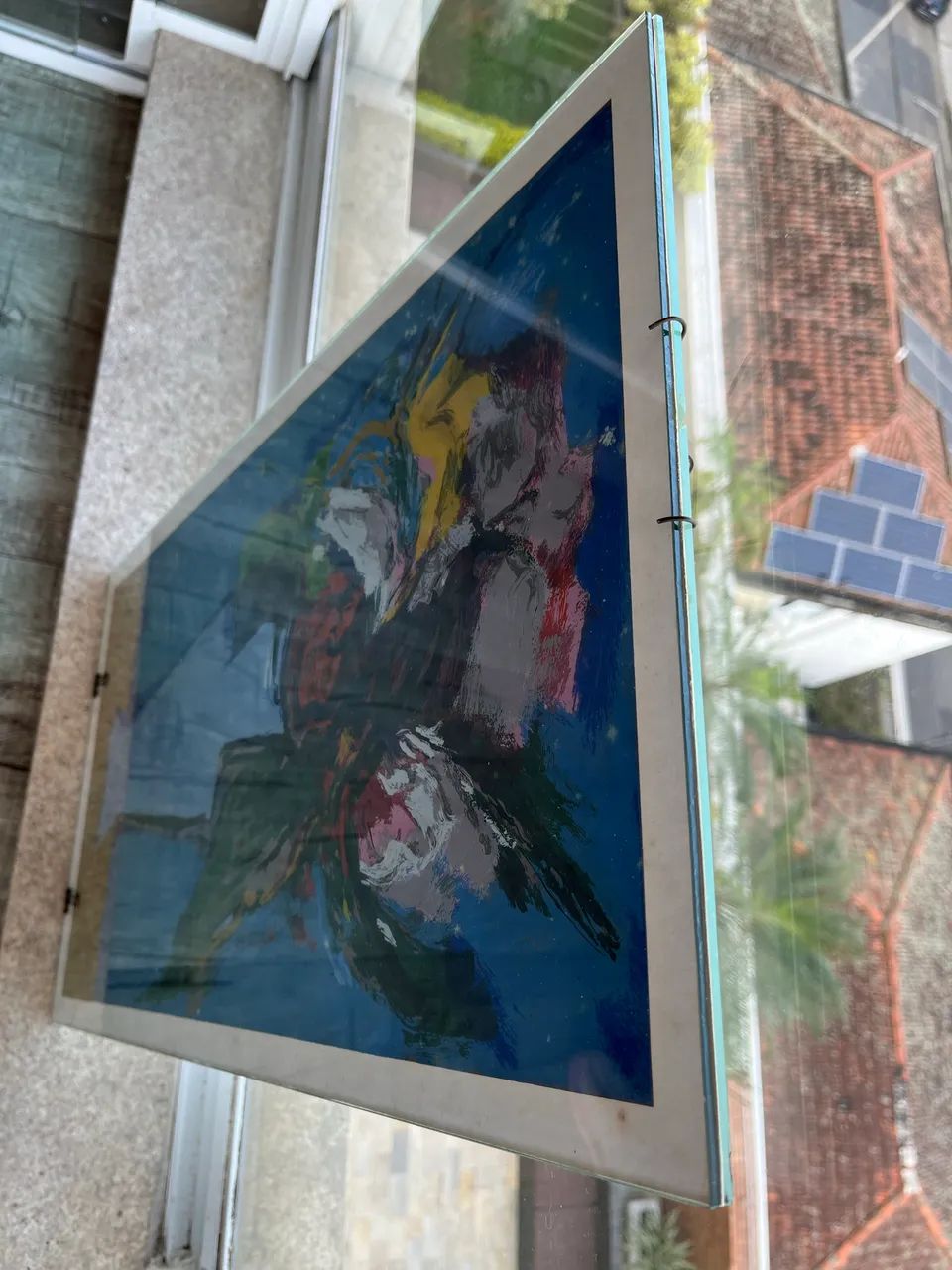 Quadro vidro pintura no papel assinado 