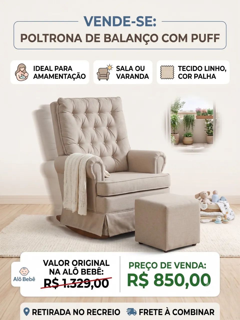 Poltrona de Balanço com Puff 