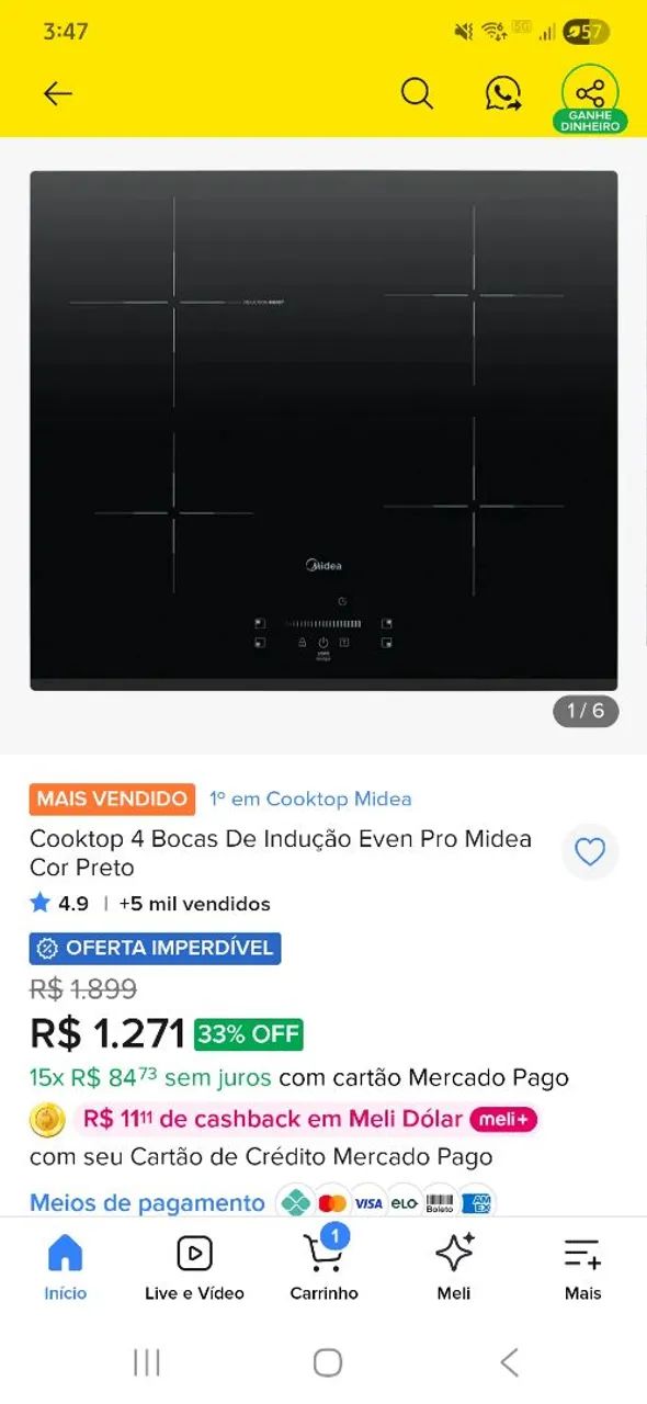 Cooktop indução 4 bocas Midea