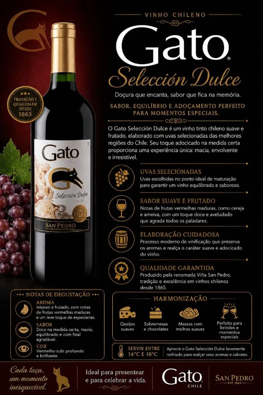 Vinho Chileno Gato Negro Selecion Dulce  - Foto 4
