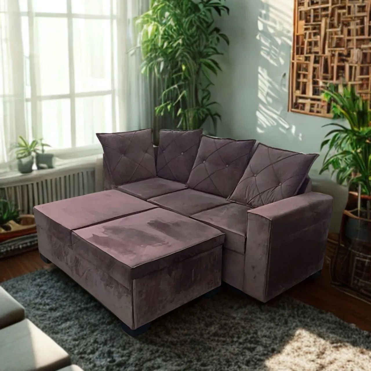 Sofá 3 Lugares com Puff Modular - Confortável, Moderno e Super Conservado! - Foto 4