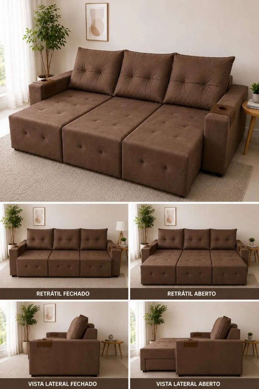 sofa retratil suede 4 lugares novo