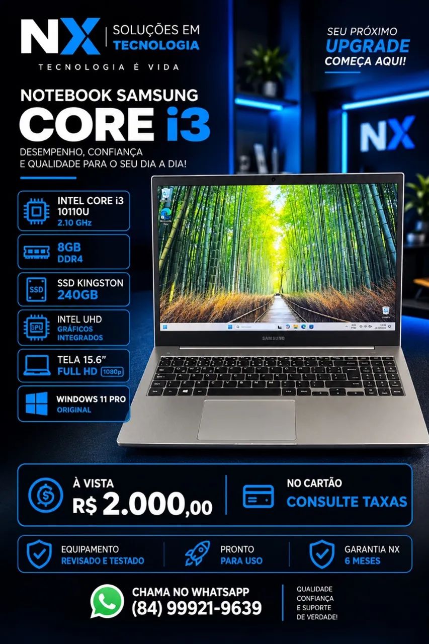Notebook Samsung Intel Core i3 10ª Geração | 8GB RAM | SSD 240GB | Windows 11 Pro