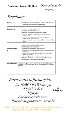 Analista de sistemas bi - pleno