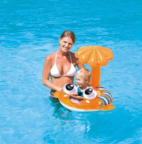 Boia Bote Inflável Infantil Peixinho Com Fralda E Para-Sol De Proteção. - Foto 3