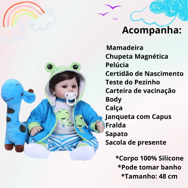 Bonene Bebe Reborn Menino 48cm Corpo De Silicone Pode Tomar Banho Enviar do  Brasil - AliExpress