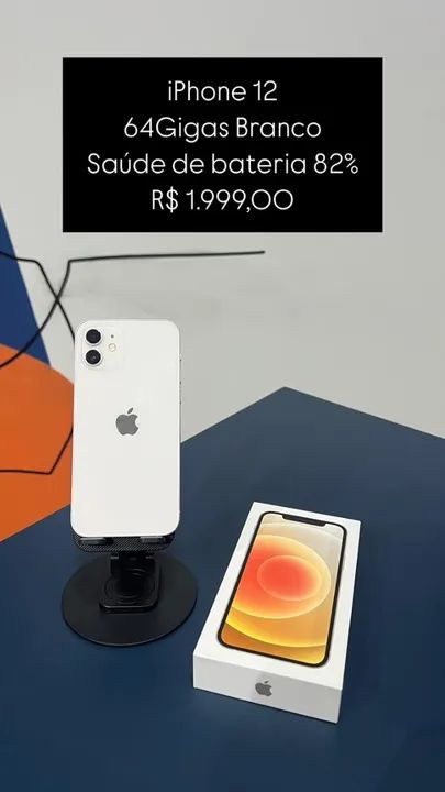 IPhone 12 Branco 64Gigas Saude de Bateria 82% Semi Novo | Loja