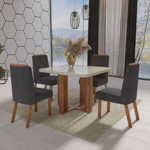 jogo de mesa 4 cadeiras cinza 