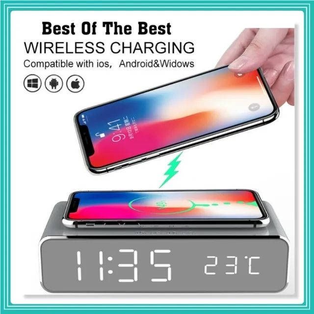 Relógio De Mesa Digital Led E Carregador Wireless Sem Fio