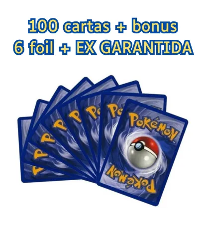 Kit com 100 cartas pokémon + bonus com EX garantida