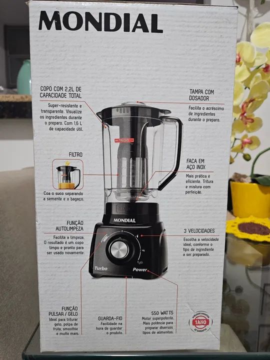 Liquidificador Mondial Turbo Power 550W 2,2L - Novo - Foto 5