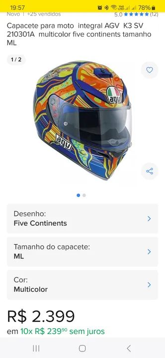 Agv fashion k3 sv 5 continentes