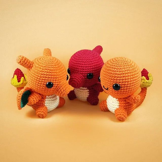 Charmander, Charmeleon e Charizard Amigurumi Crochê 