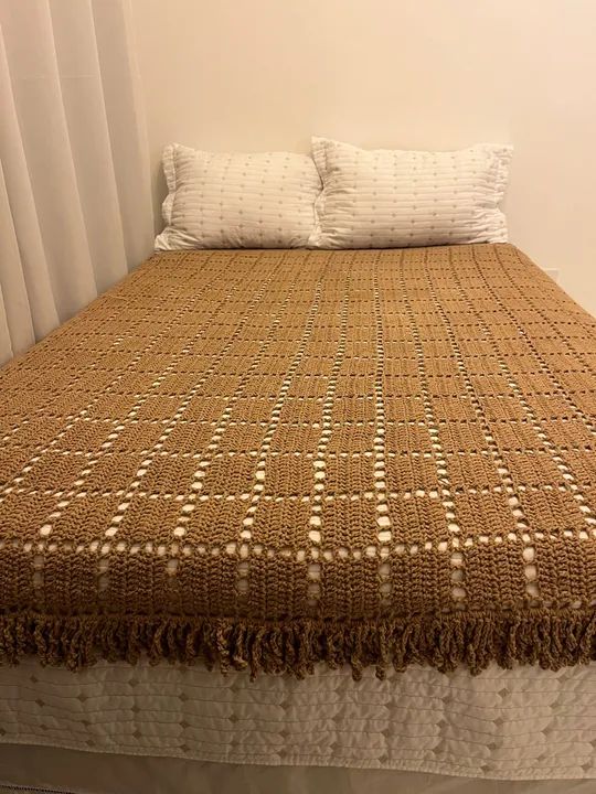 Manta de Crochê com Franjas - Bege - Foto 5