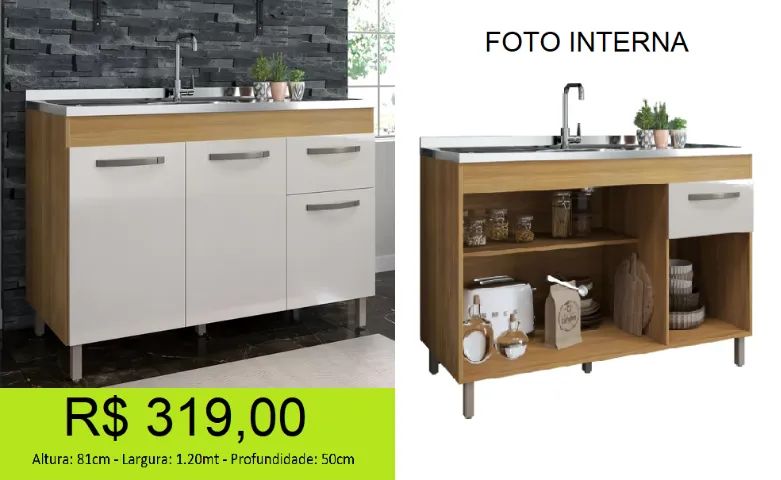 Balcão Gabiente de 1,20M - A solução para sua cozinha