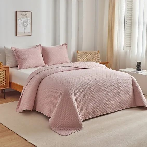 Colcha casal rosa premium 300 fios super macia toque de algodão pluma de ganso - Foto 2